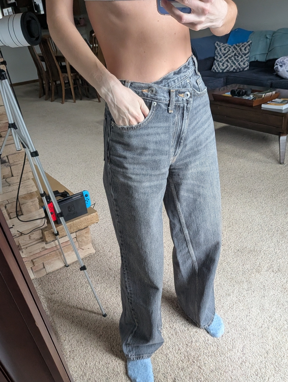 Zara High-Waist Wide Leg Grey Jeans Size 34